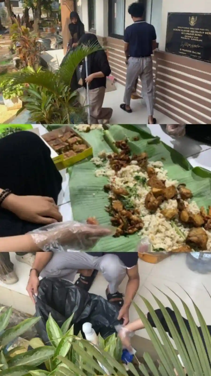 Gotong royong membersihkan lingkungan Kelurahan Benda serta memasak dan makan bersama mahasiswa KKN.